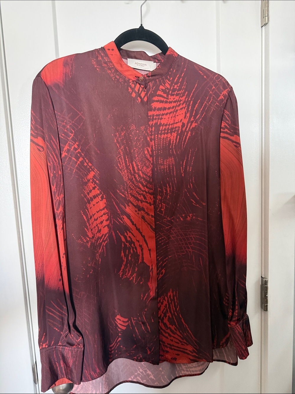 Agnona Red Printed Silk Long-Sleeve Blouse